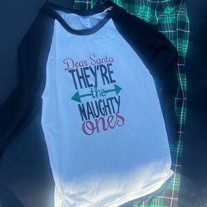 Festive Kids Pajama Set with Black and Green Plaid